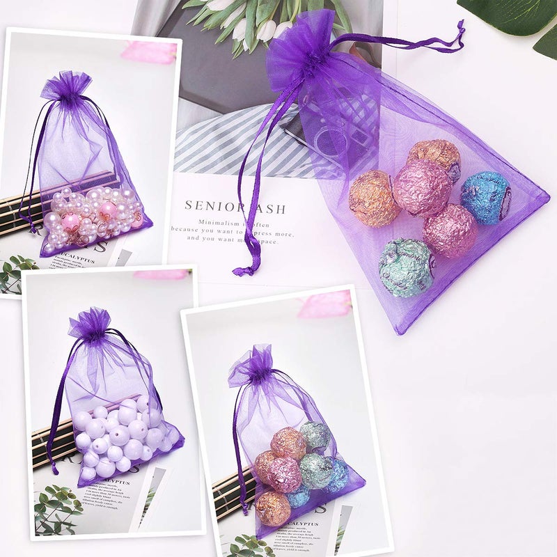 Akstore 100PCS 4x6inch (10x15cm) Drawstring Organza Jewelry Favor Pouches Wedding Party Festival Gift Bags Candy Bags (Purple) - Image 5